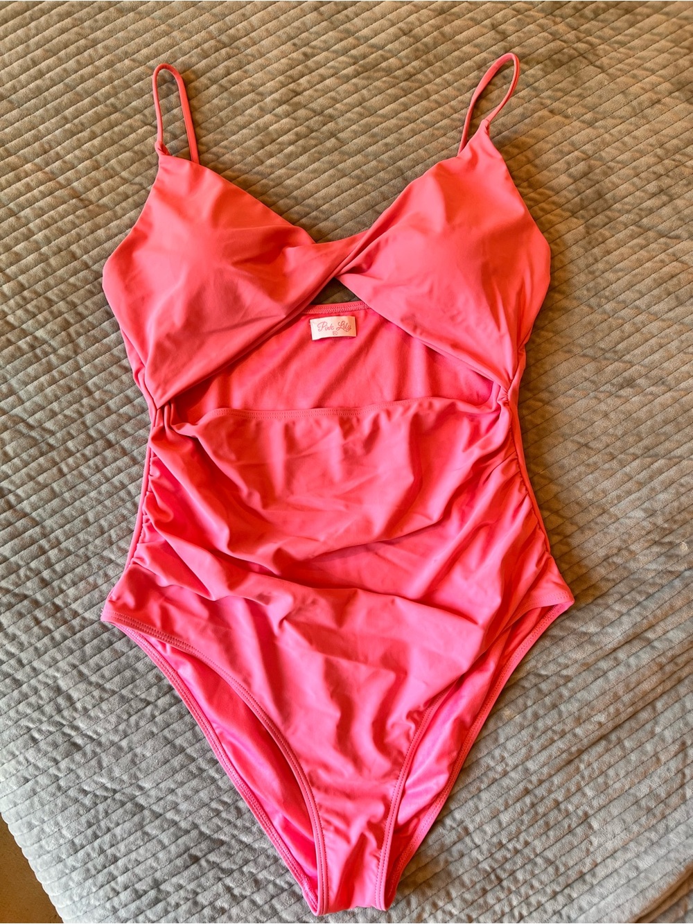 Pink Lily Coral Pink Twist-Front One-Piece Swimsuit